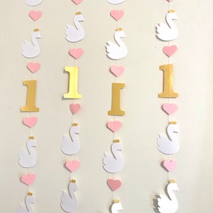 Princess Swan First birthday Decorations, Swan 1st Birthday Background, high chair decoration , Pink and Gold 1st Birthday Decorations Bild 5