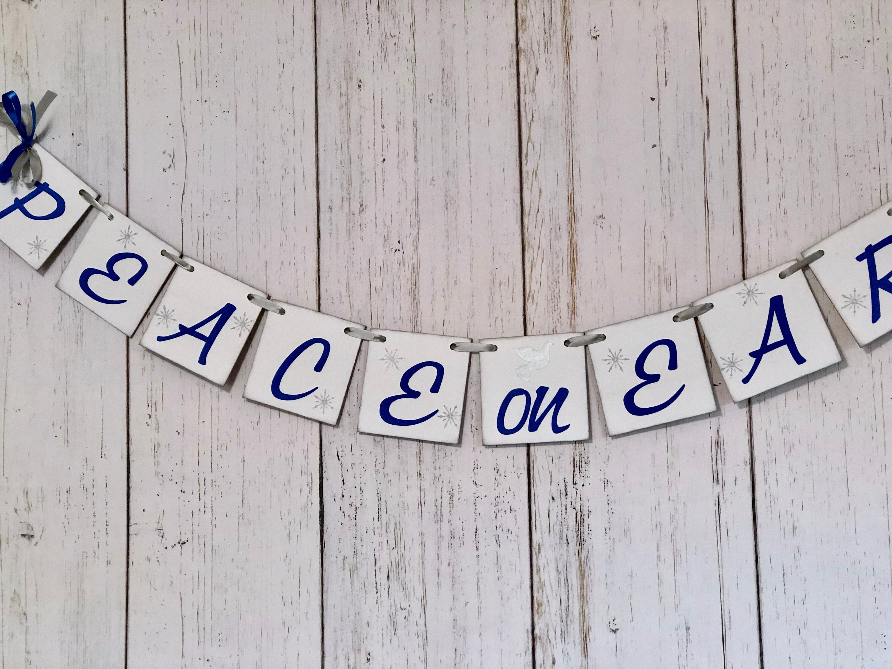 Peace on Earth Banner Blue Christmas Decorations Holiday | Etsy