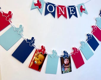 Vintage Airplane 1st Birthday Banner: "ONE" High Chair & Photo Props