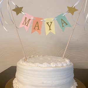 Pastel Rainbow Birthday Party - Custom Name Cake Topper - Personalized Cake Bunting - Cake Topper for Girls - Personalized Name Cake Topper