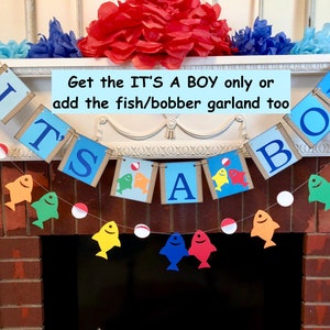 Fishing Baby Shower Decorations / Gone Fishing Its a Boy Banner / Its a Boy Decorations/ Fish themed Baby Shower Decorations / Fish Banner