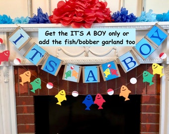 Fishing Baby Shower Decorations / Gone Fishing Its a Boy Banner / Its a Boy Decorations/ Fish themed Baby Shower Decorations / Fish Banner