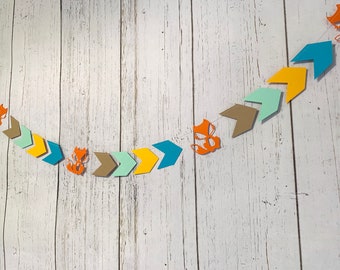 Fox Garland - Woodland 1st birthday- Wild One Birthday Party decor - Camping Baby Shower garland - Fox Baby Shower decor- your color choices