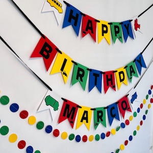 Transportation Birthday Decorations, Custom Birthday Backdrop, Garbage Truck Party, Planes, Trains , Cars Garland, Primary Birthday Party