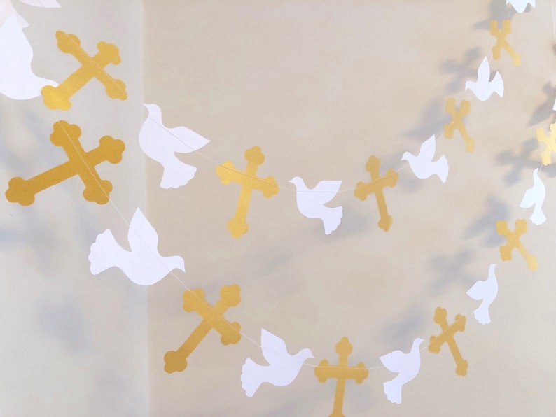 Gold Baptism Decorations Christening Cross and Dove Garland Etsy