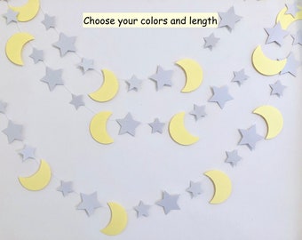 Twinkle Twinkle Little Star Baby Shower Decor - Gray Yellow Moon and Stars Garland - Baby Gender Reveal Backdrop - Nursery Decorations