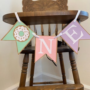 Donut First Birthday Decorations High Chair Tutu ONE High Chair Skirt Donut Grow Up 1st Birthday Backdrop Sweet One Cake Smash word banner only