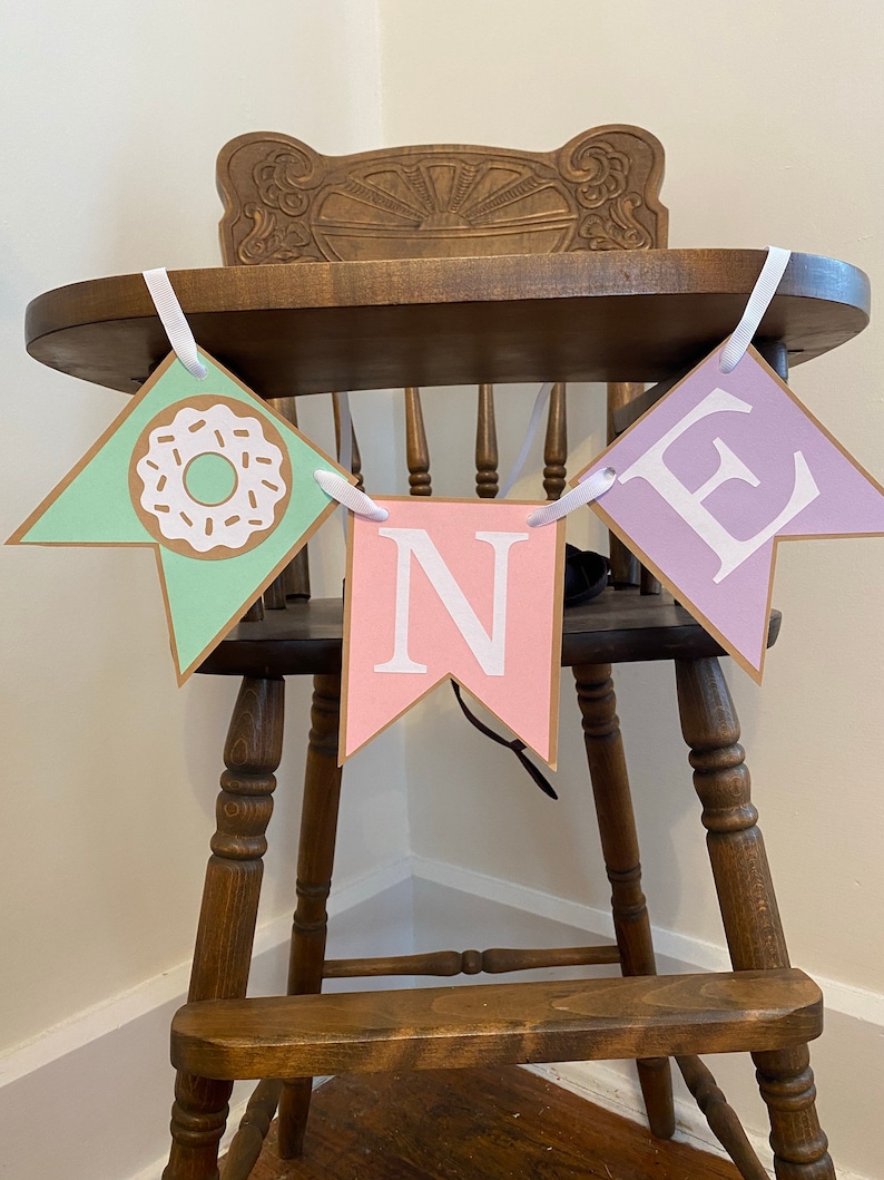 Donut First Birthday Decorations High Chair Tutu ONE High Chair Skirt Donut Grow Up 1st Birthday Backdrop Sweet One Cake Smash word banner only