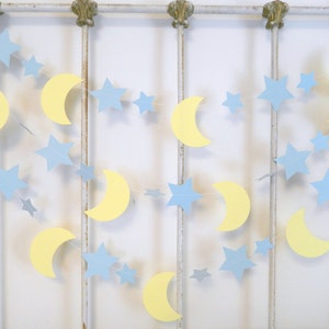 Moon and Star Baby Shower decorations - Blue and Yellow Moon Stars Garland - First Birthday Decor- Nursery Decor -Twinkle Little Star