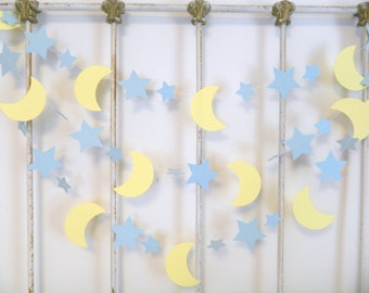 Moon and Star Baby Shower decorations - Blue and Yellow Moon Stars Garland - First Birthday Decor- Nursery Decor -Twinkle Little Star