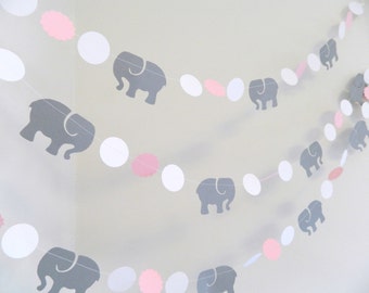 Pink and Gray Elephant baby shower Decorations - Gray Elephant Nursery Decoration - Pink and Gray Baby Shower Garland / Custom colors