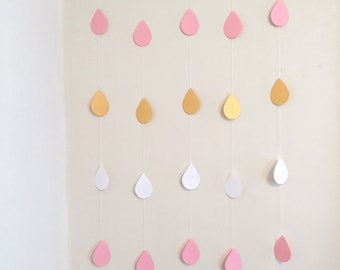 Baby Sprinkle Decorations, Raindrop Garland, Raindrop Nursery decorations, Gold Sprinkle Shower Baby Shower Decor, Paper Raindrop curtain