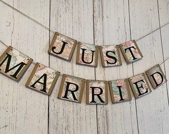 Travel JUST MARRIED Car Sign , Destination Wedding Reception Decorations , Just Married Banner Photo Prop , Great for the Back of Your Car