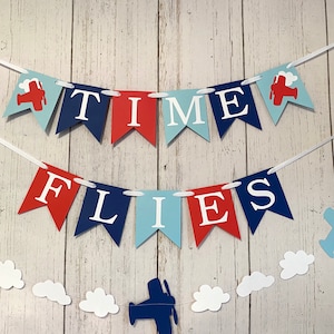 Vintage Airplane Banner: Time Flies Birthday Party Decor