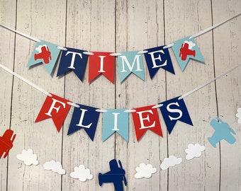 Vintage Airplane Banner: Time Flies Birthday Party Decor