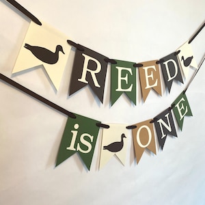 ONE Lucky Duck - Duck Hunting First Birthday Decor - 1st Year Photo Banner - High Chair Banner- Custom Milestone 1st Birthday Backdrop 2