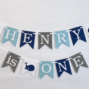 Whale First Birthday Decorations - Blue and Gray Happy Birthday Sign - Custom Whale Banner Girl or Boy- 1st Year Photo photos
