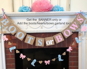 Boots or Bows Gender Reveal Banner: Rustic Western Baby Shower Decor