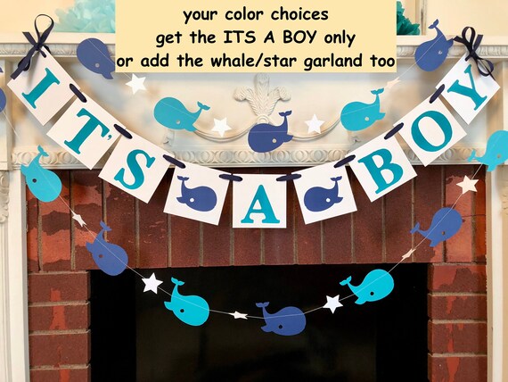 Whale Baby Shower Decorations Navy And Teal It S A Boy Etsy
