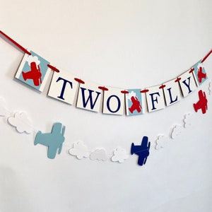 TWO Fly 2nd Birthday Decoration - Boys birthday- Airplane 2nd birthday decor - Second Birthday Decor - Time Flies Vintage biplane garland