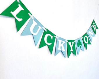Lucky One Banner: Shamrock 1st Birthday, Blue St Patricks Day Decor