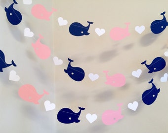 Pink and navy Whale baby shower Decorations / Pink Whale First Birthday Decor / Nautical Girl Baby Shower Garland / Custom colors