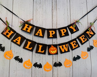 Happy Halloween Banner: Pumpkin & Bat Garland