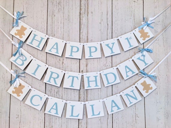 Teddy Bear First Birthday Decorations - Happy Birthday Banner - Custom Birthday Decorations - Beary 1st Birthday Decor Boy Girl Il_570xn