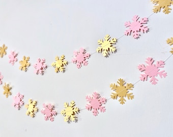 Snow Much fun to Be ONE -Pink and gold Baby Shower Decor - 6ft Snowflake Garland, Winter Onederland Decor, Holiday Decor, Winter decorations