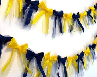 Blue and Yellow Bow Garland: Satin & Tulle Party Decor