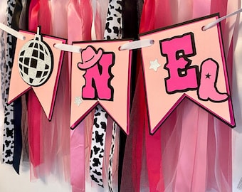 Disco Cowgirl 1st Birthday Banner: Pink Rodeo High Chair Decor