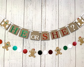 Gingerbread Gender Reveal Garland - Christmas Gender Reveal Banner- Gingerbread Baby Shower Decor- Christmas Baby Shower Banner- Boy or Girl