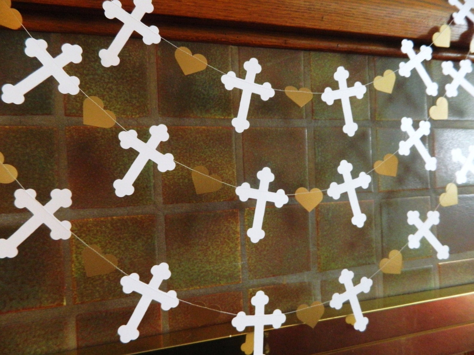 Christening Cross Garland Gold White Baptism Decorations Etsy