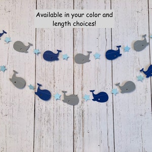 Whale Baby Shower / Whale 1st Birthday Decorations Boy / Navy Blue and Gray Whale Nursery Decor / Nautical Baby Shower Garland