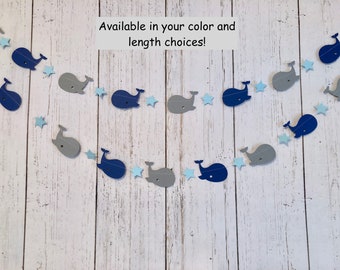 Whale Baby Shower / Whale 1st Birthday Decorations Boy / Navy Blue and Gray Whale Nursery Decor / Nautical Baby Shower Garland