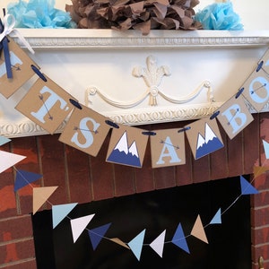 Adventure Awaits Baby Shower Decorations Adventure Baby Shower It's a Boy banner Woodland baby shower Mountain Baby Shower image 4