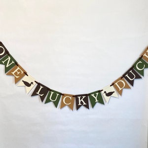 One Lucky Duck Banner - Duck Hunting First Birthday Decor - 1st Year Photo Banner - Milestone 1st Birthday Backdrop - Mallard garland 2