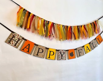 Happy Fall banner - Fall Autumn Decorations - Thanksgiving Banner - Fall Mantle Ribbon Banner - Harvest decoration- Happy Fall Sign