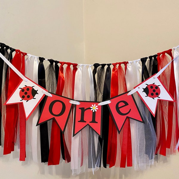 Ladybug First Birthday Decor / Little Lady 1st birthday decor/ ONE High chair Banner / 1st birthday Girl / Cake Smash Prop / High Chair Tutu