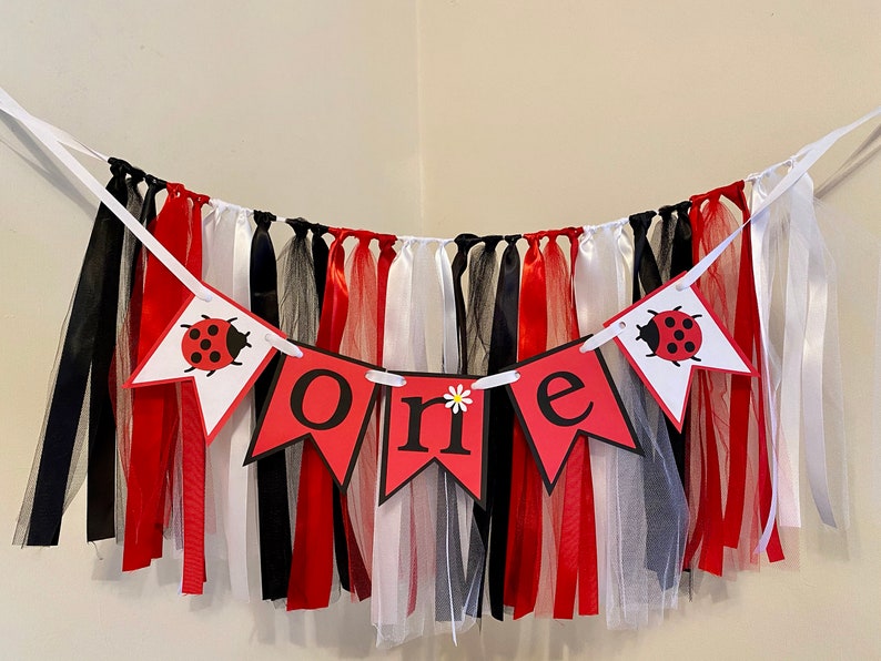 Ladybug First Birthday Decor / Little Lady 1st birthday decor/ ONE High chair Banner / 1st birthday Girl / Cake Smash Prop / High Chair Tutu image 1