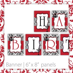 Birthday Party Banner - Classic Damask . Black & Red ~ Red Birthday Banner, Red Damask Banner, Damask Birthday Banner, Damask Sign