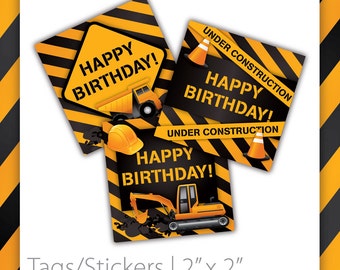 Construction Birthday Tags . Construction Birthday / Construction Happy Birthday Tags / Construction Happy Birthday Stickers / Boys Birthday