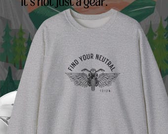 Motorcycle Crewneck Sweatshirt | Find Your Neutral Biker Graphic Tee, Angel Wings