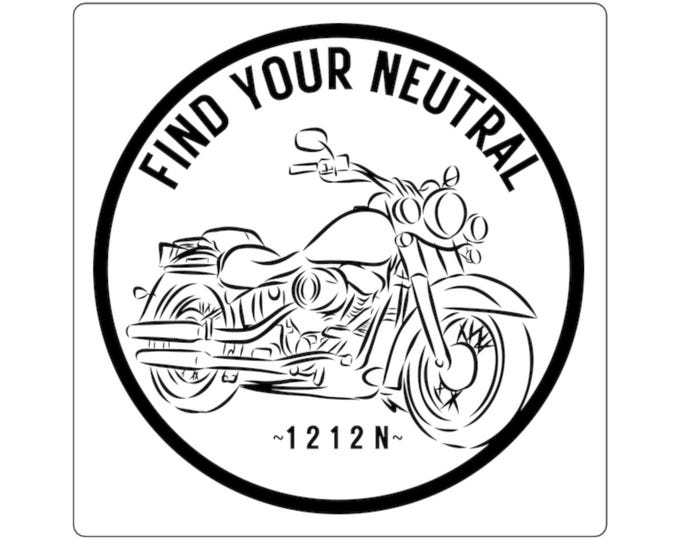 Featured listing image: Motorcycle Square Stickers, Find Your Neutral, Biker Gift, laptop sticker, tumbler decal