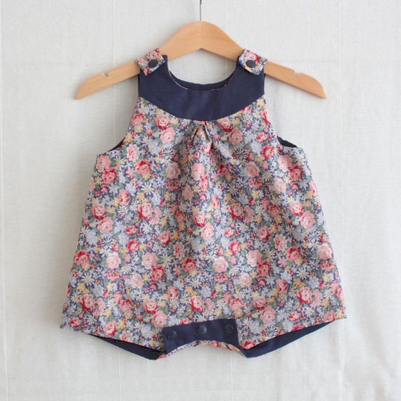 Baby girl romper with flowery liberty prints retro style baby Etsy