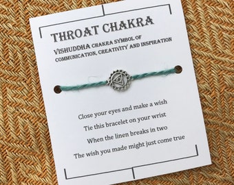 Throat Chakra Wish bracelet, Vishuddha linen charm bracelet, make a wish bracelet, lucky charm bracelet, zero waste.