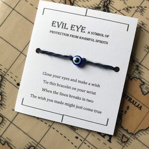 Evil Eye Wish bracelet, protective linen charm bracelet, make a wish bracelet, lucky charm bracelet, zero waste.