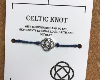 Celtic knot slider bracelet, linen charm bracelet, make a wish bracelet,  charm bracelet, zero waste.