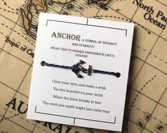 Anchor Wish bracelet, linen charm bracelet, make a wish bracelet, lucky charm bracelet, zero waste.