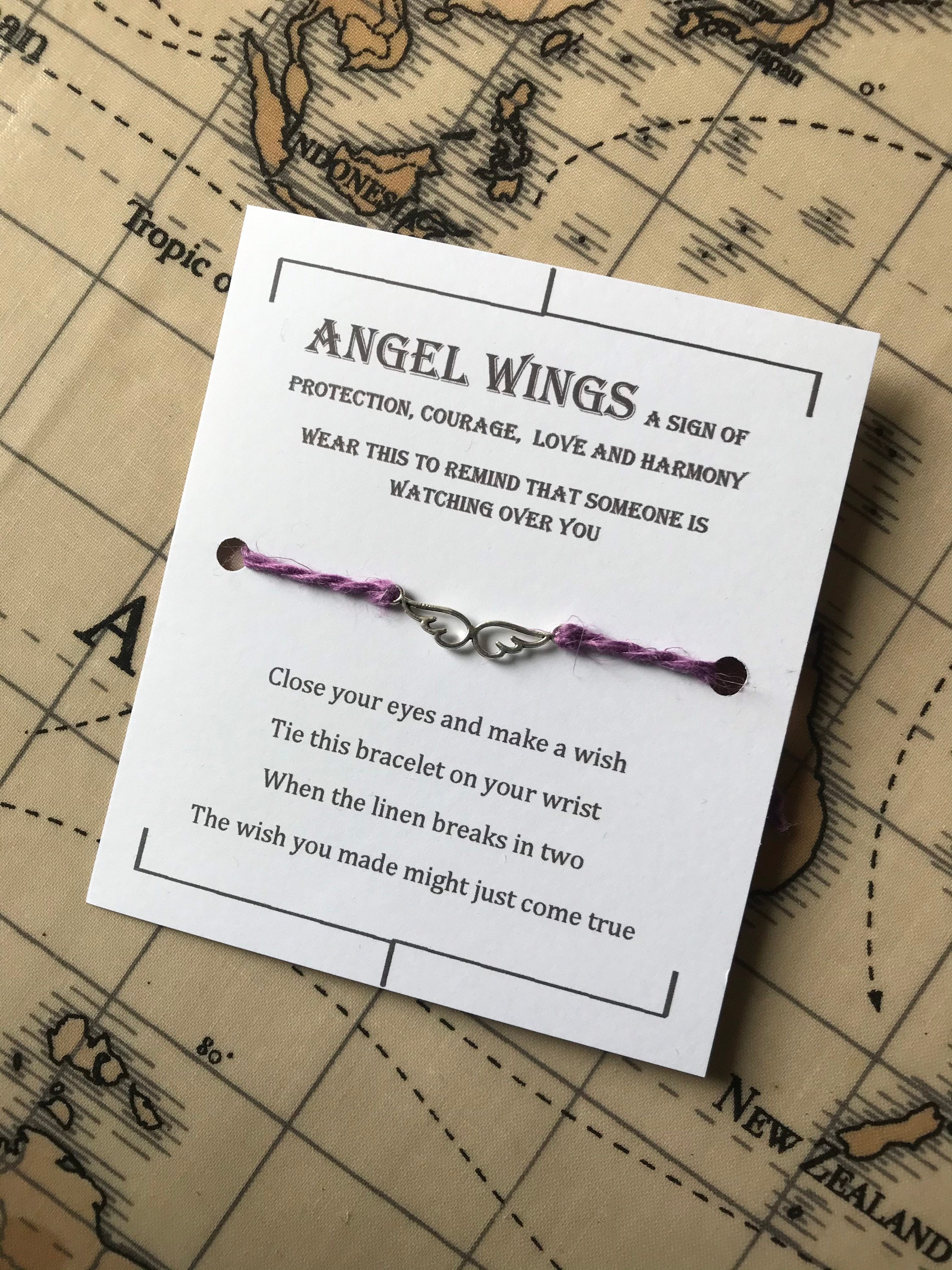 Angel Wings Wish bracelet, wish bracelet, linen charm bracelet, make a wish bracelet, lucky charm bracelet, zero waste.